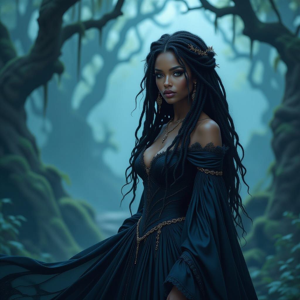 Hauntingly Beautiful Woman in Spectral Forest