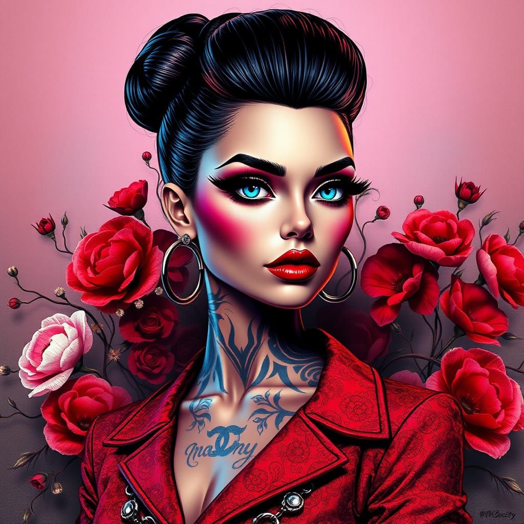 Glamorous Woman in Vibrant Blue and Golden Light