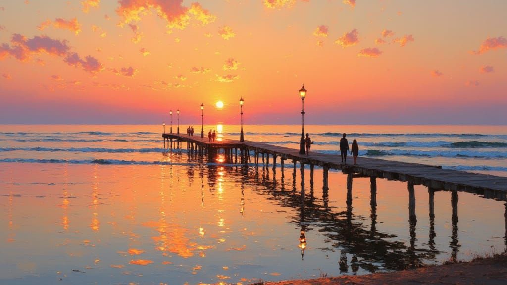 Summer Sunset Over Boardwalk in Pastel Colors
