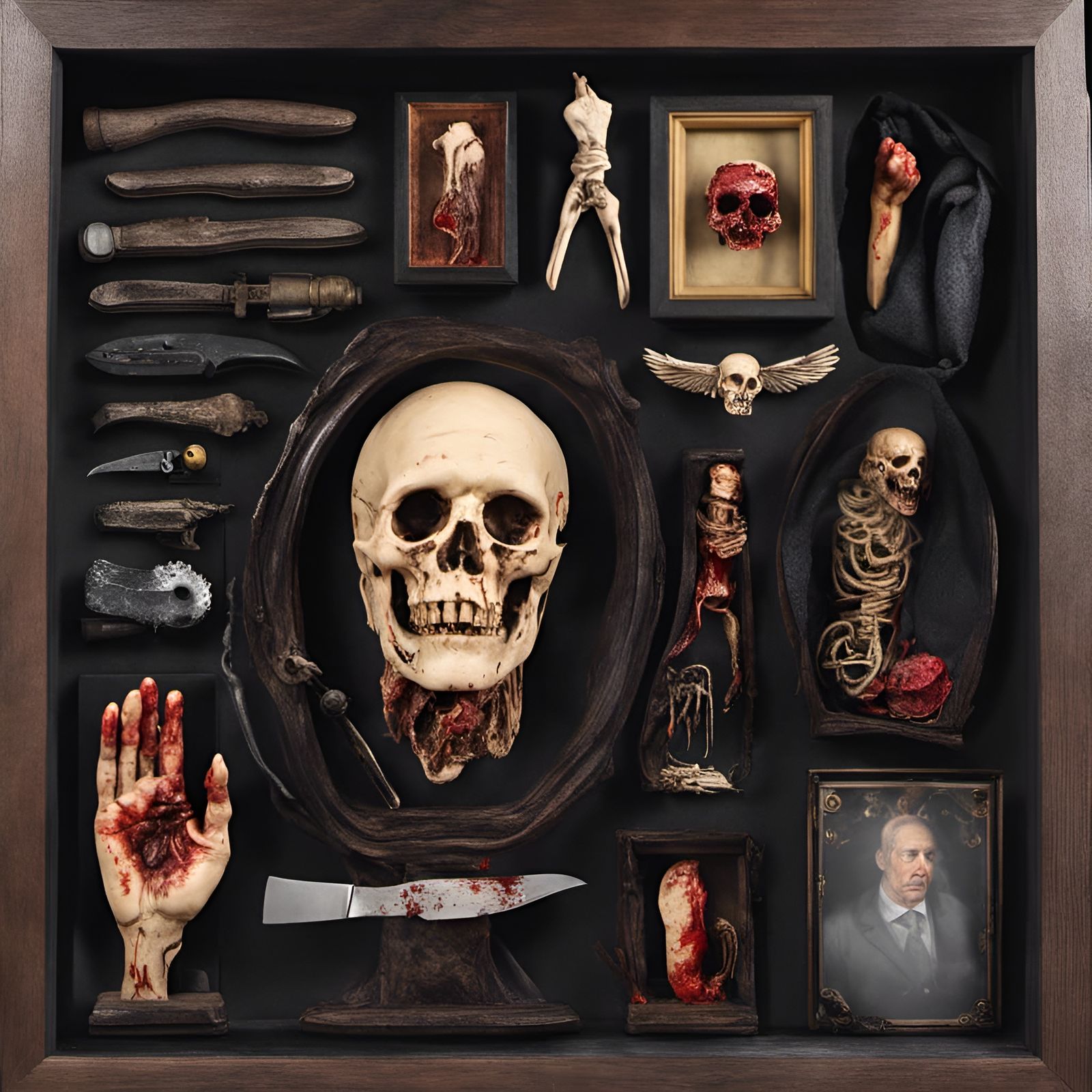 Serial Killer Trophies in Dark Shadowbox