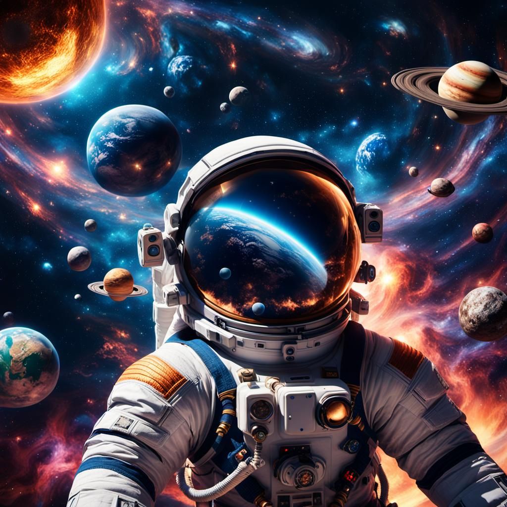 Astronaut Floating in Galaxy with Rembrandt Lighting
