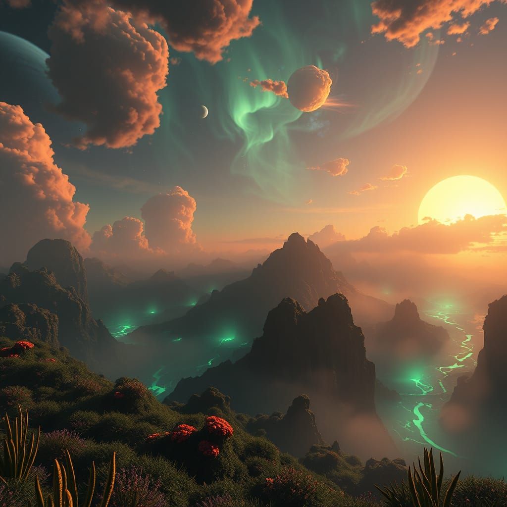 Ethereal Emerald Nebula: 8K Photorealistic Fantasy Scene