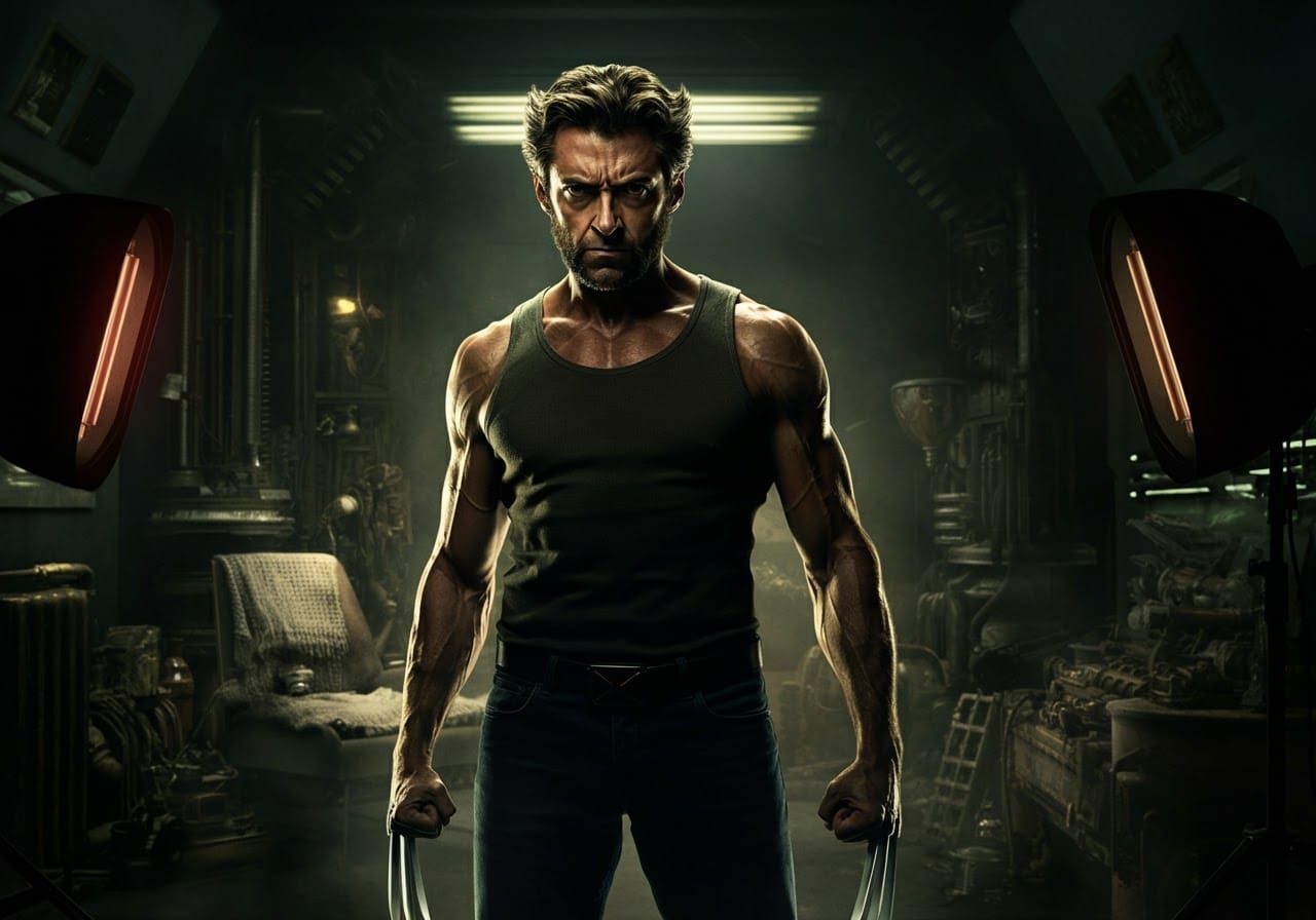 Photorealistic Wolverine Portrait in Detailed Interior