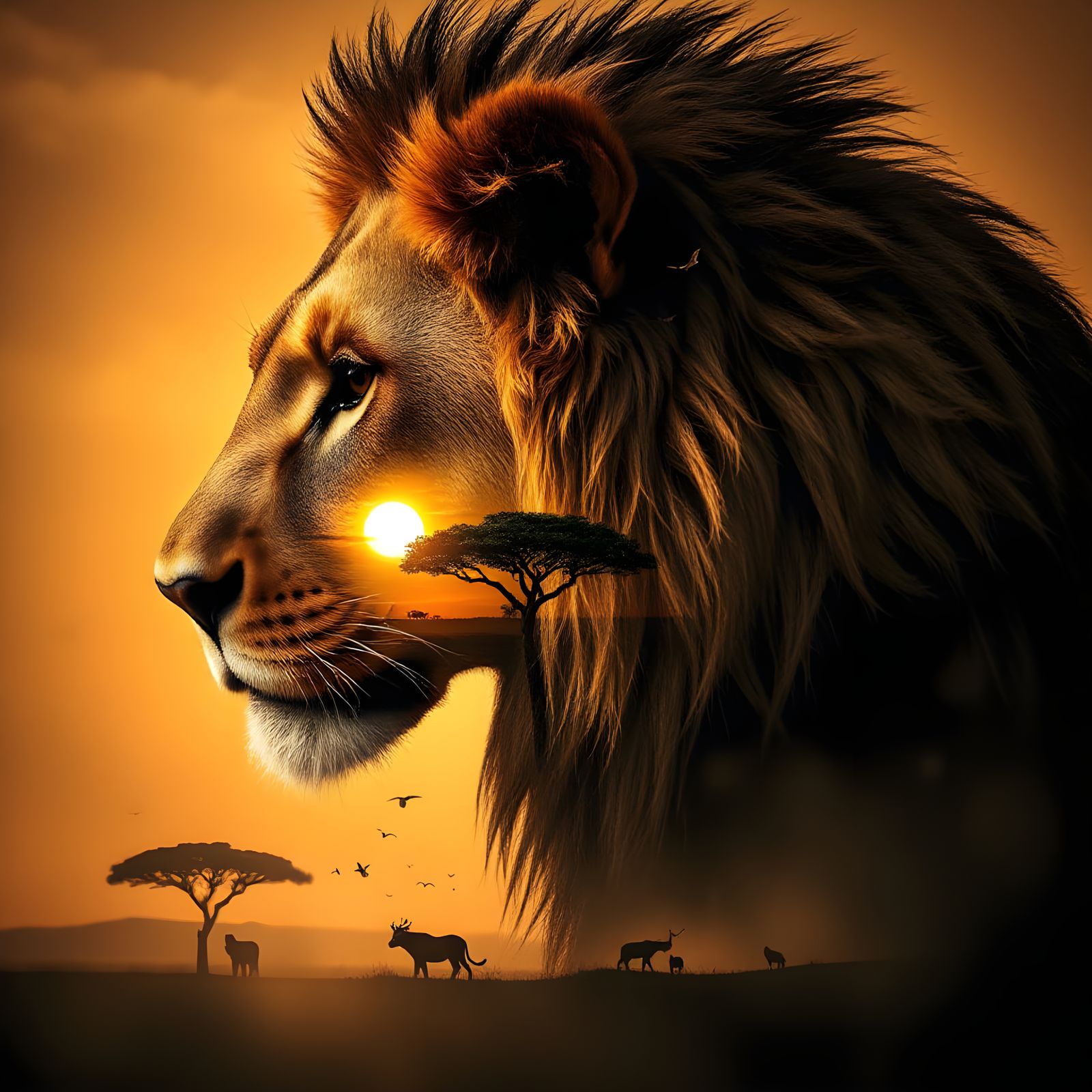 Regal Lion in Sunset Savanna Digital Art