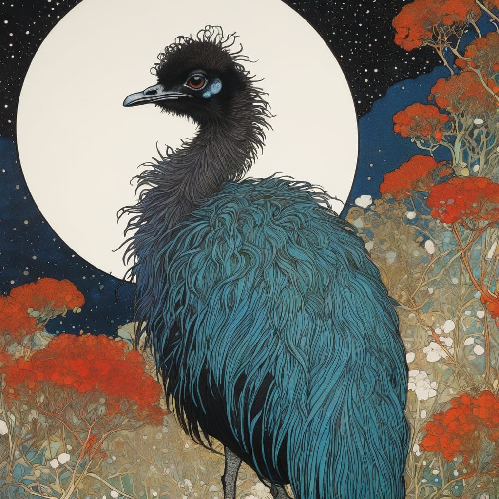 Emu Close-Up: Intricate Organic Line Art