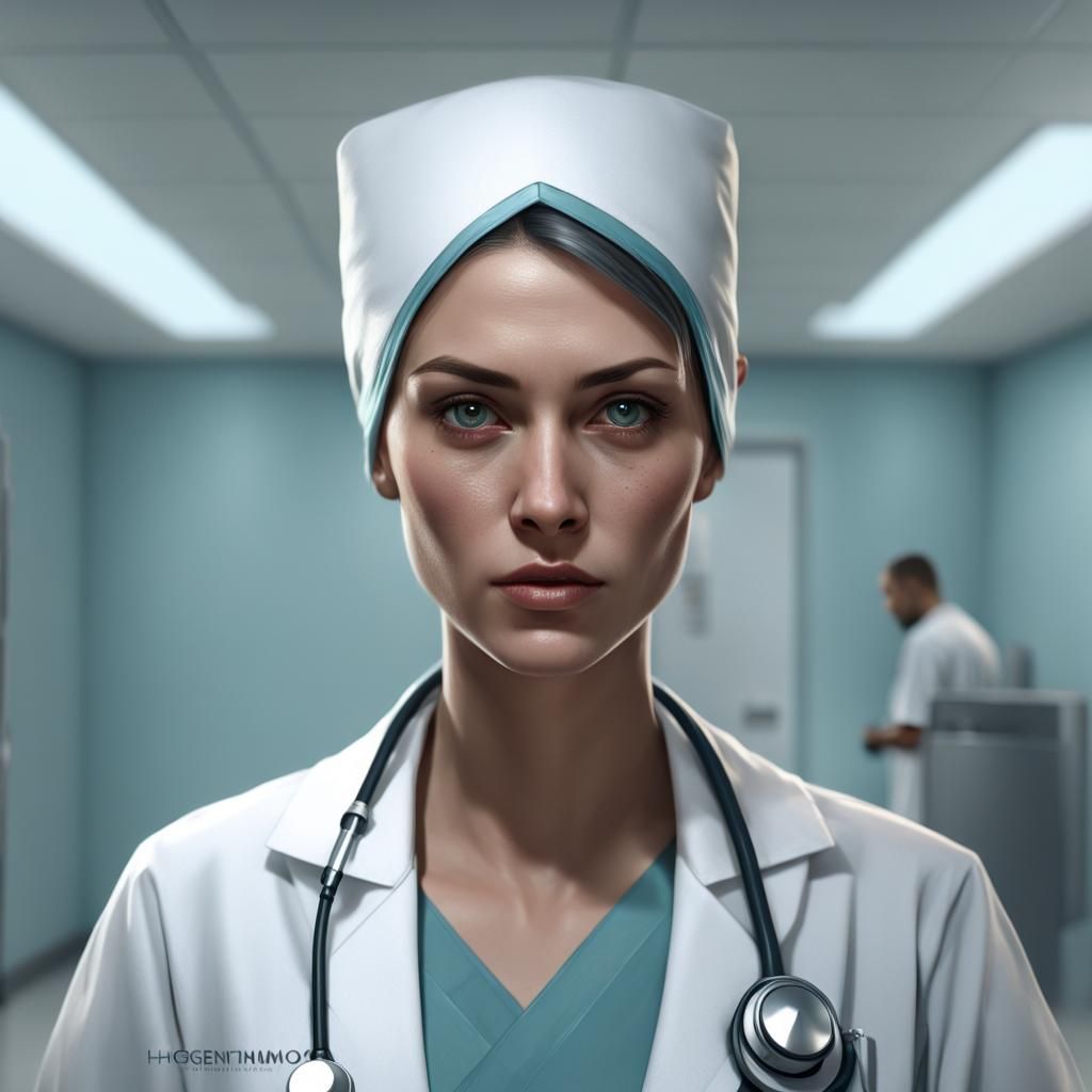Nurse Evaluating Patient in Hospital, Digital Art