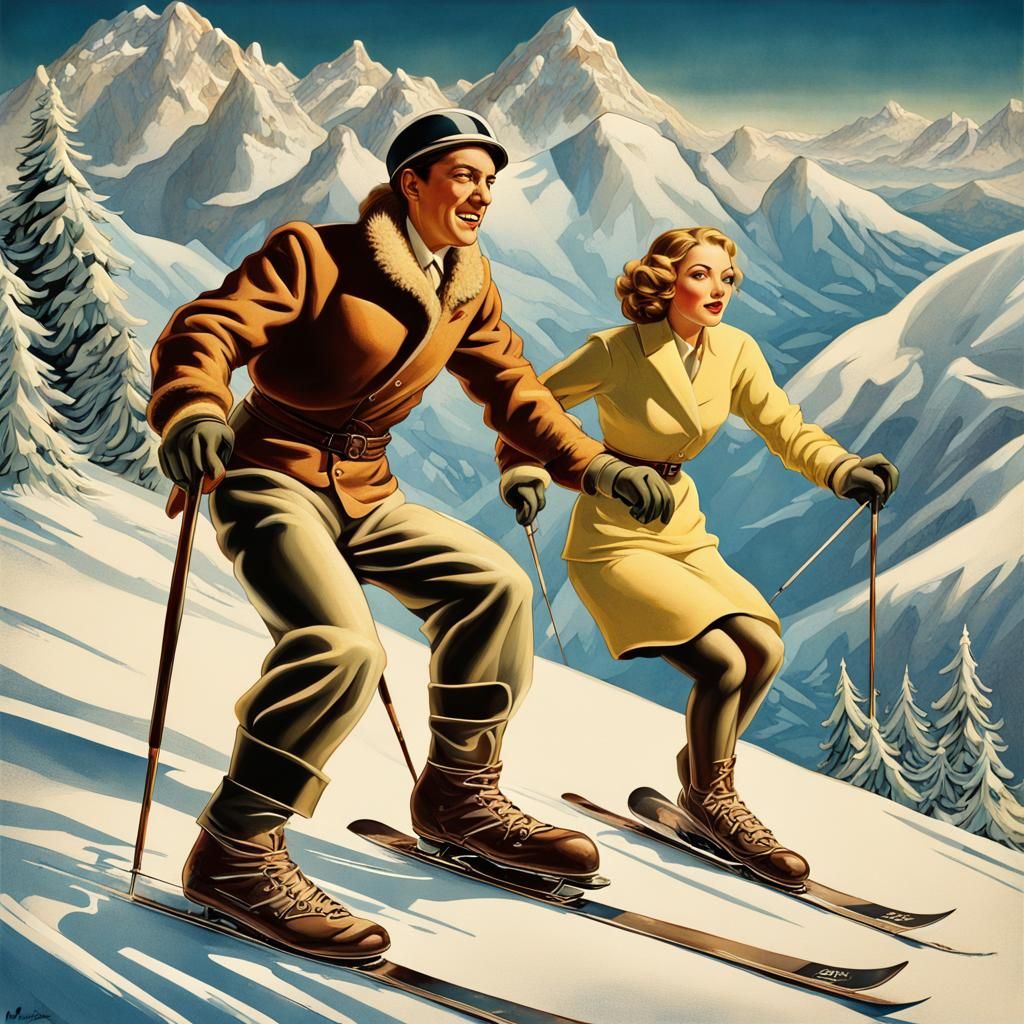 Winter Olympics 1936 Poster Artist Hazeryon, a man sking wit...