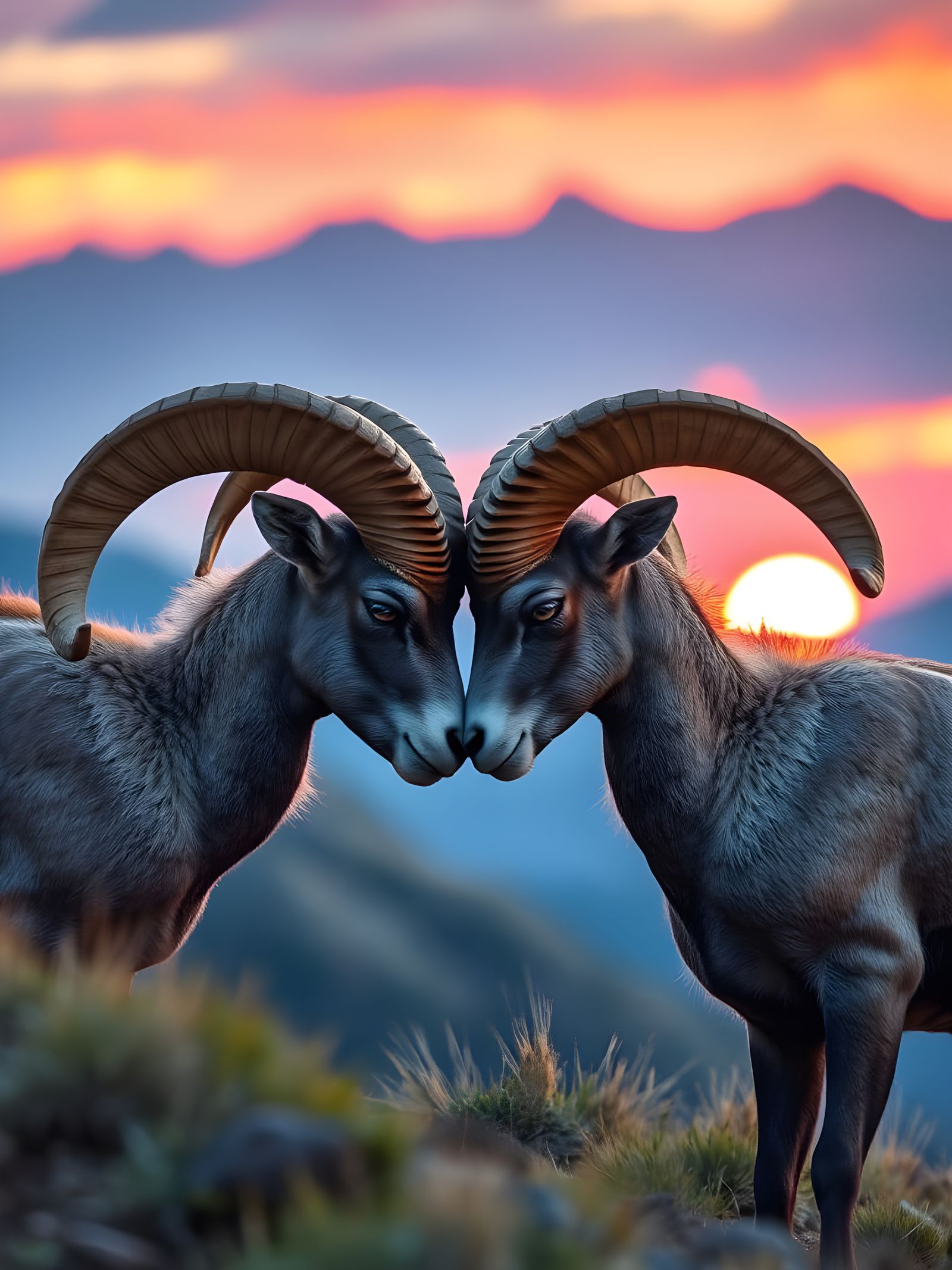 Bighorn Sheep Clash at Sunset
