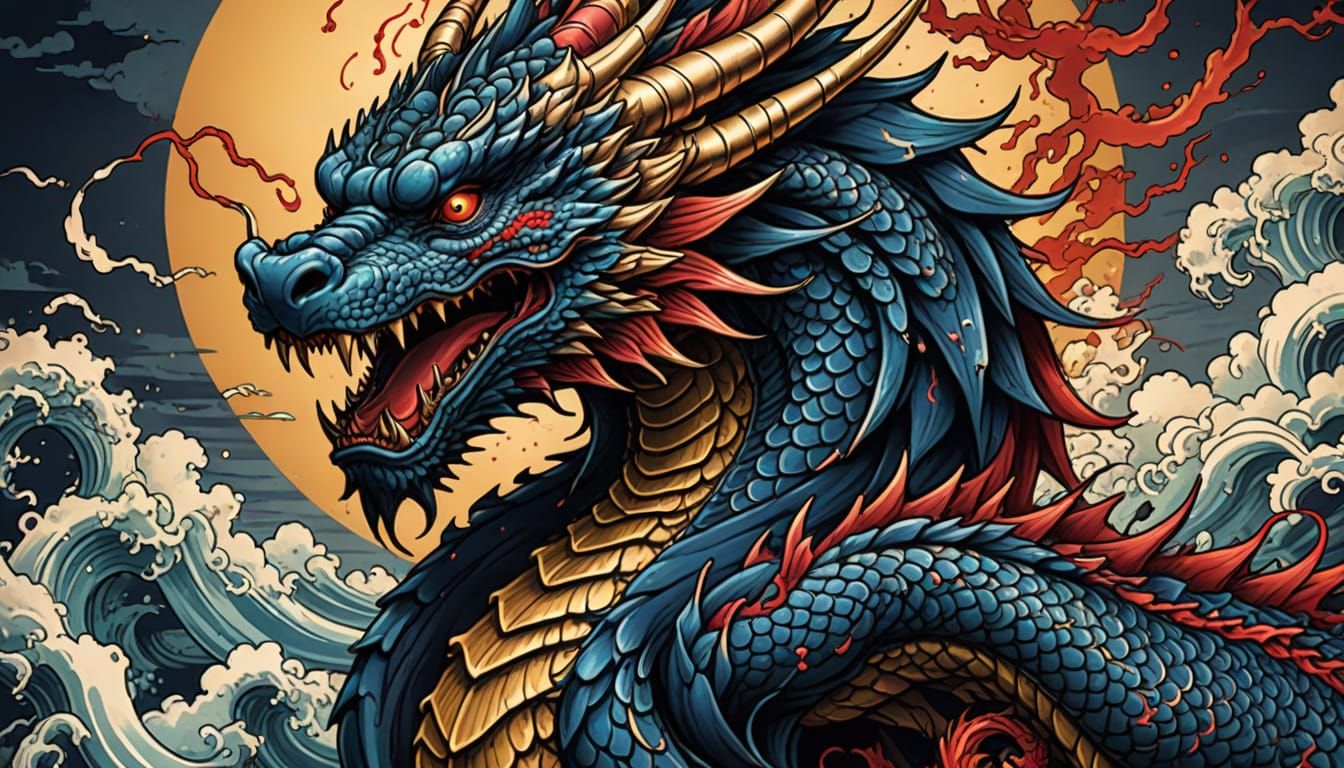 Japanese Dragon Tattoo Design in Comic Book Art Style