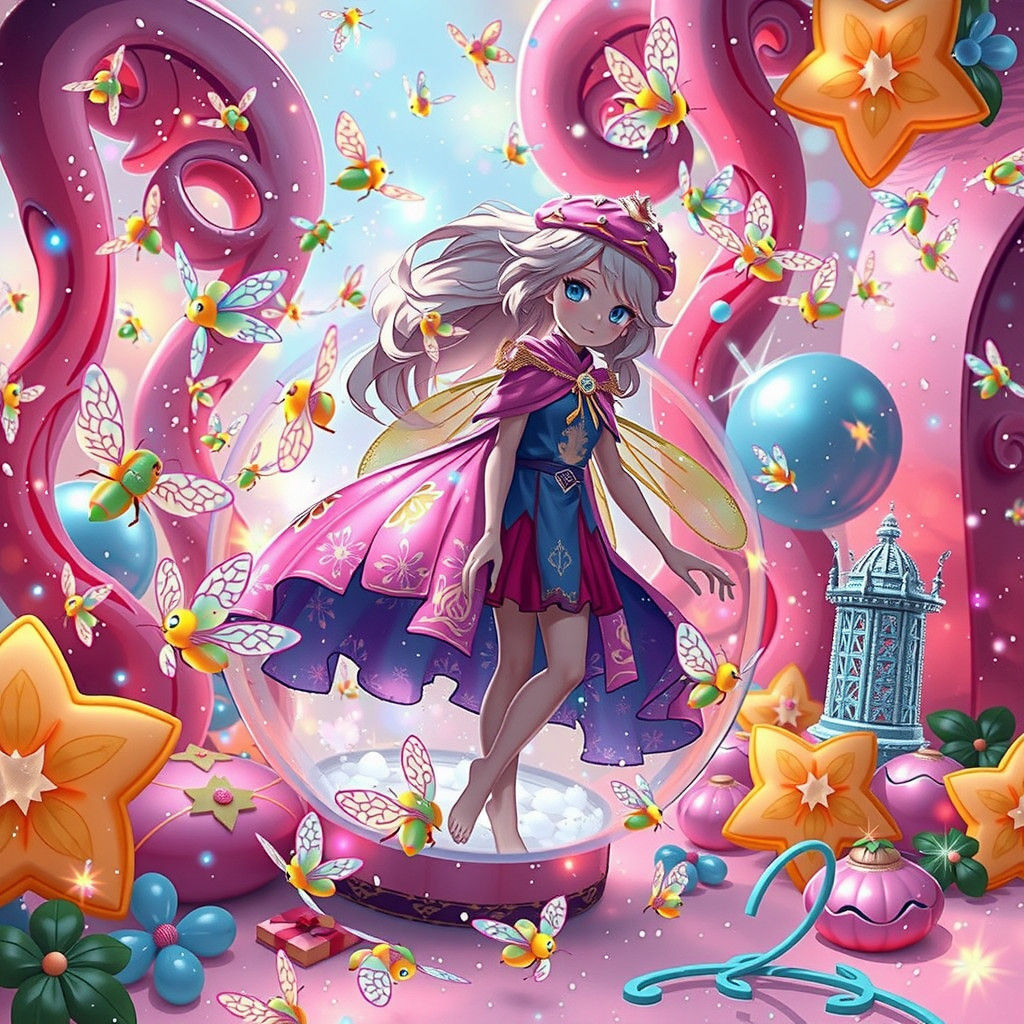 Anthropomorphic Firefly Shines in Whimsical Snowglobe Scene