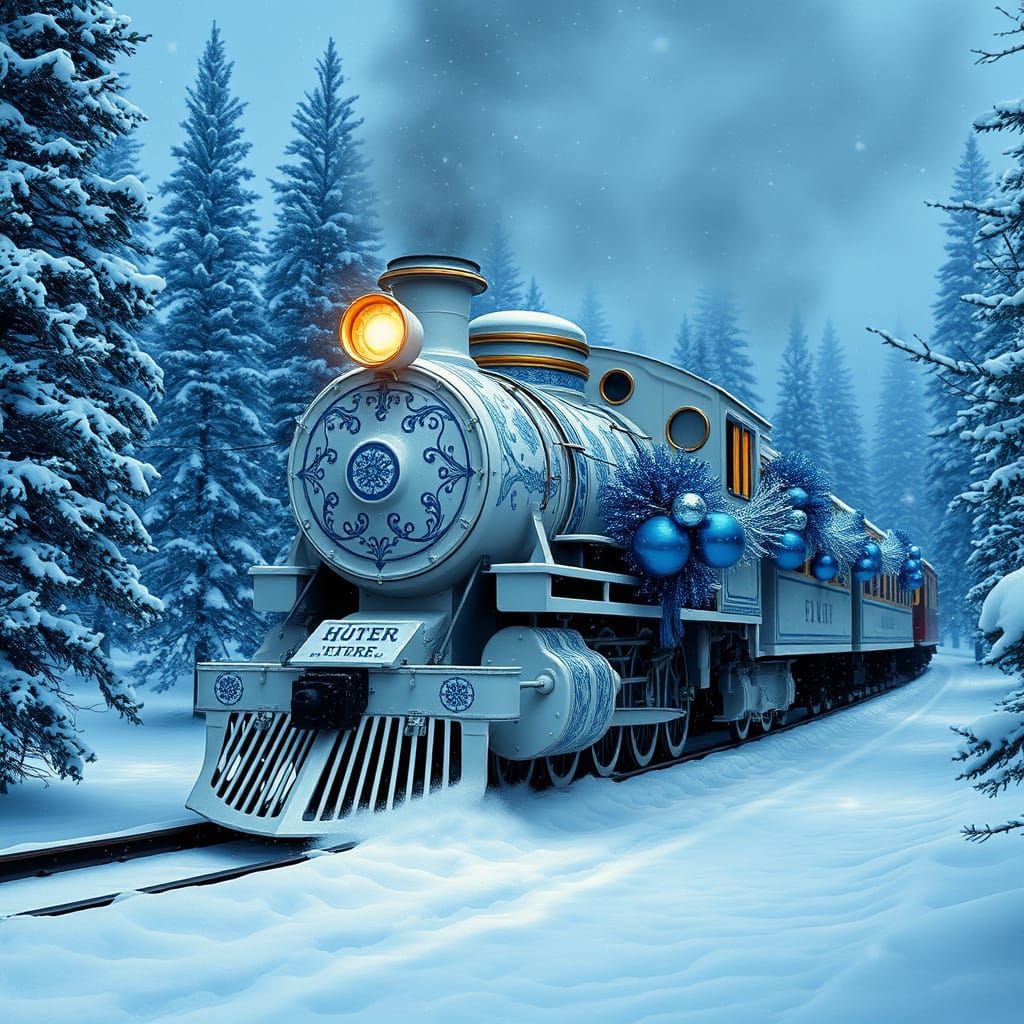 Cloisonne Steam Train in Winter Blizzard