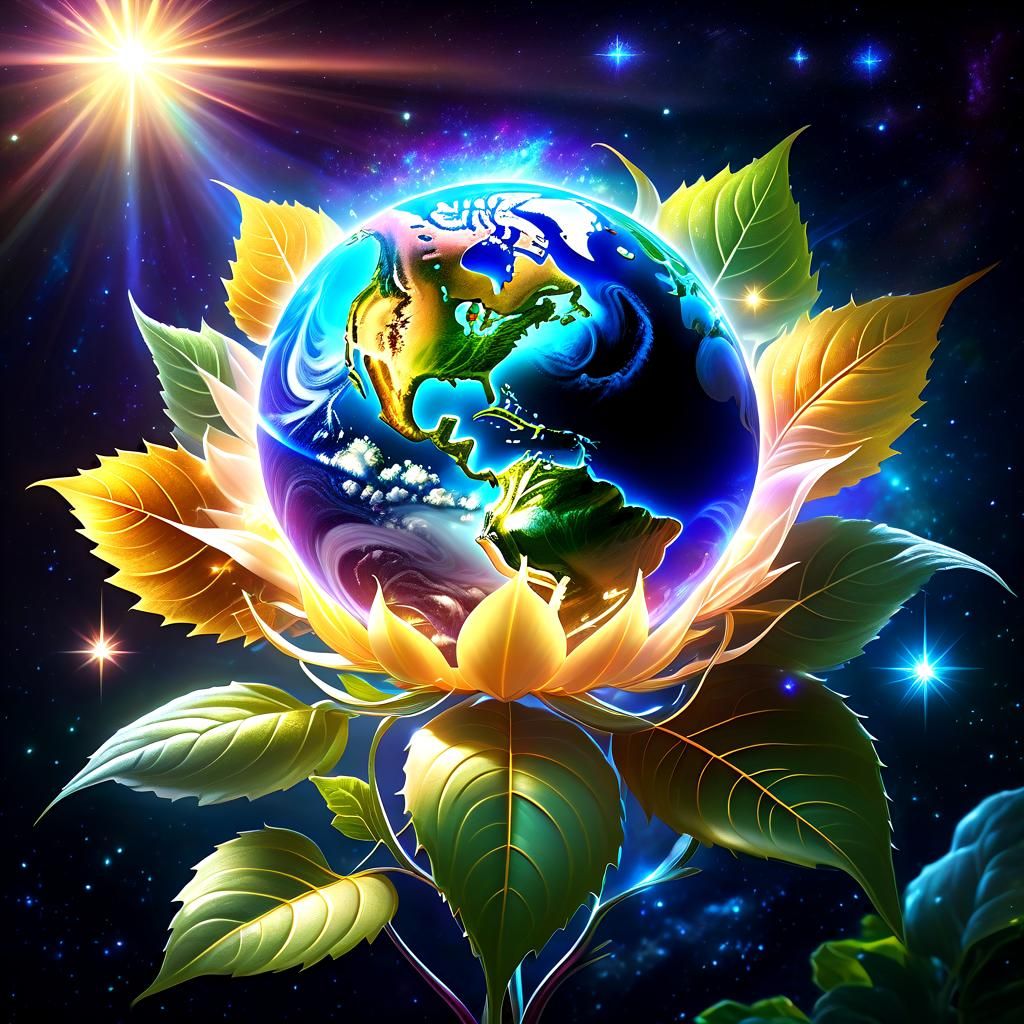 Magical Earth Flower: Hyperdetailed Cartoon Illustration