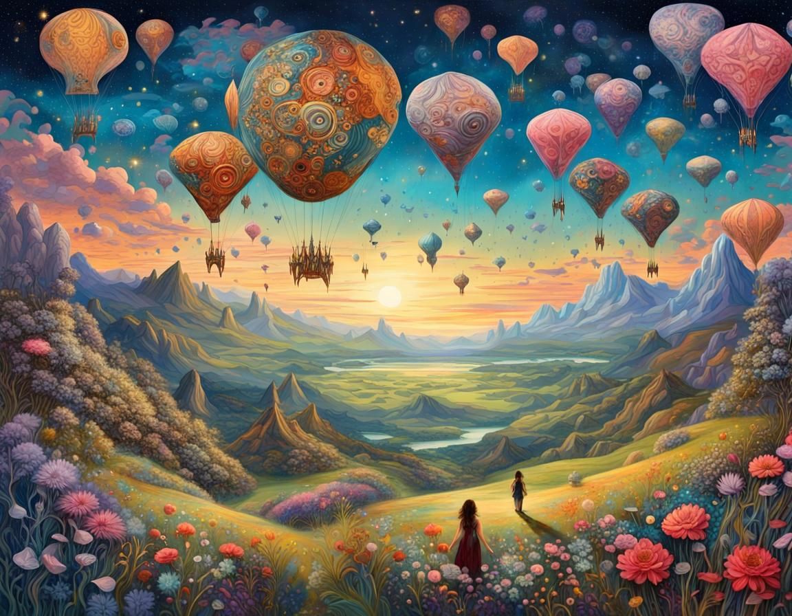 Fantasy Character in Whimsical Landscape, Digital Art