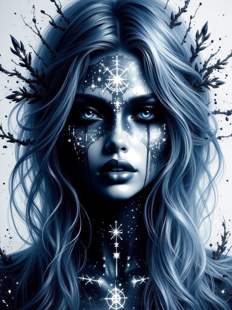 Norse Goddess with Glowing Runes in Graffiti Art