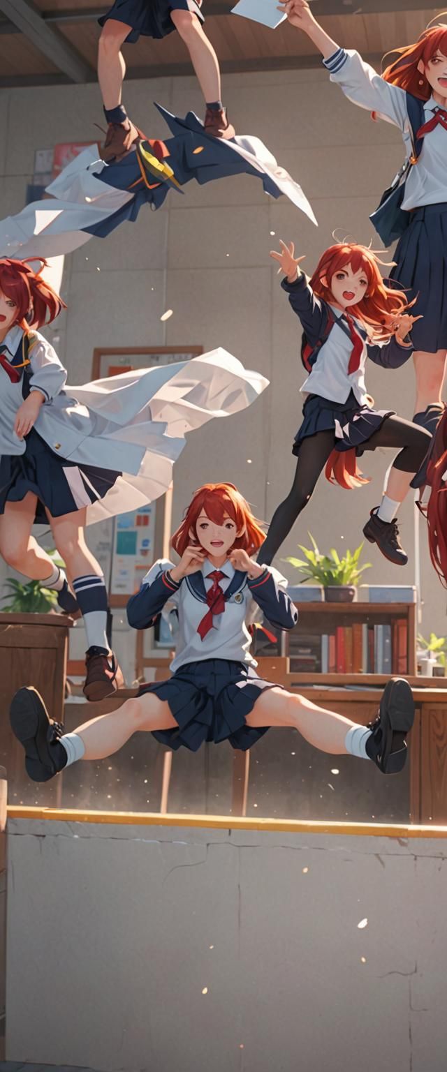 Anime Style Portrait of a Red Haired Schoolgirl