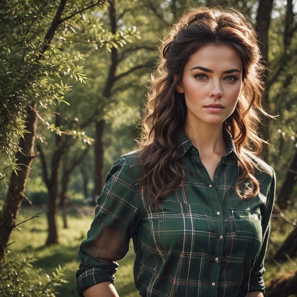 Beautiful Scottish Girl in Tartan Shirt, Cinematic Photo