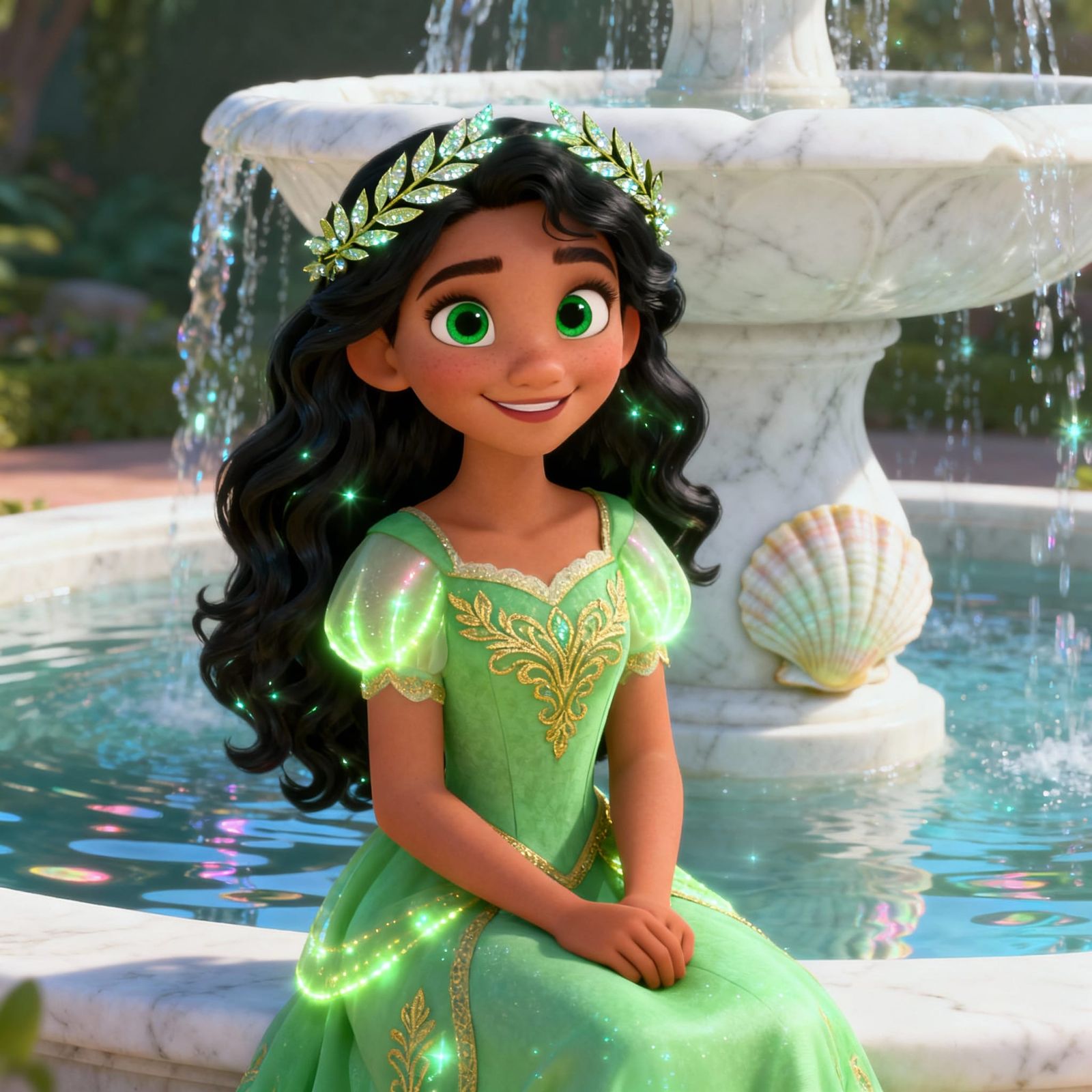 Pixar-Style Princess Clytemnestra by Marble Fountain