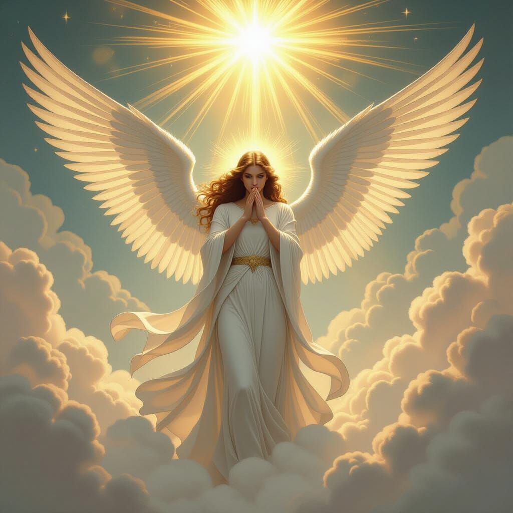 Seraphim Angel in Divine Light, Art Nouveau Style