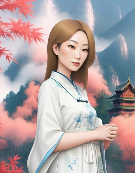 Majestic China Landscape in Vibrant Triadic Colors