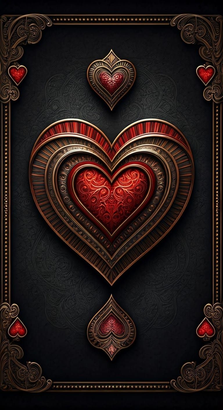 Majestic Metallic Ace of Hearts Playing Card in Egyptian-Ins...