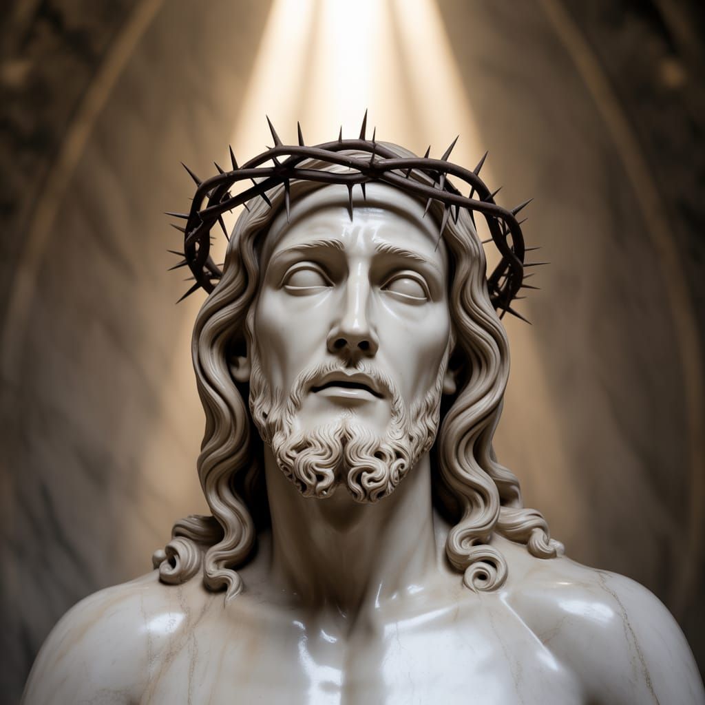 Marble Bust of Jesus Christ with Crown of Thorns