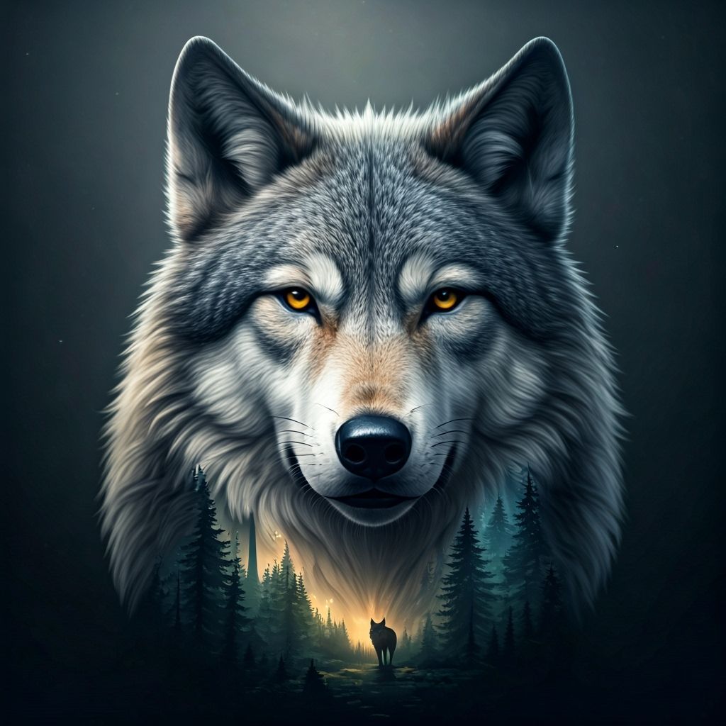 Hyperrealistic Wolf Pencil Drawing Merging into 3D Forest