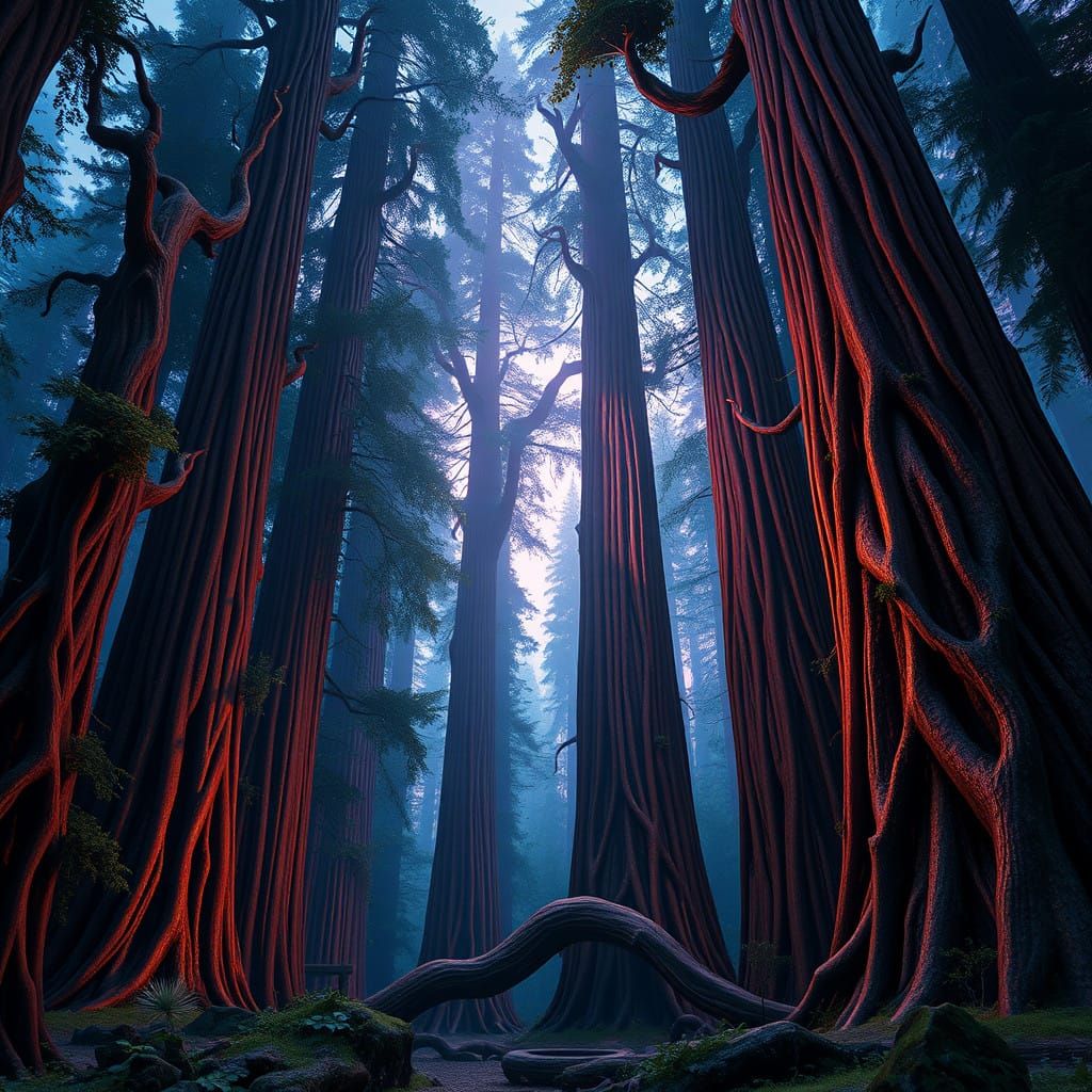 Primeval Redwood Forest in Fantasy Art Style