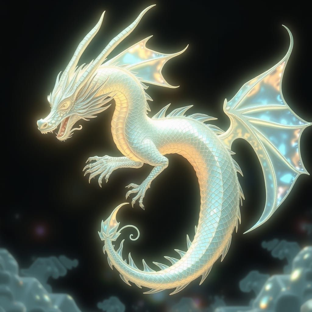 Ethereal Pearlescent Dragon in Flux Art
