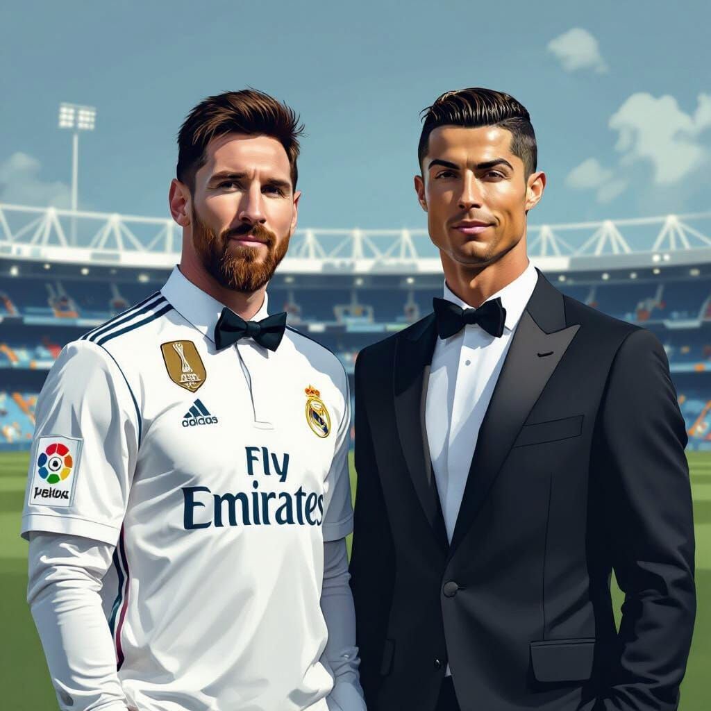 Messi and Ronaldo at Real Madrid in Stylized Realism
