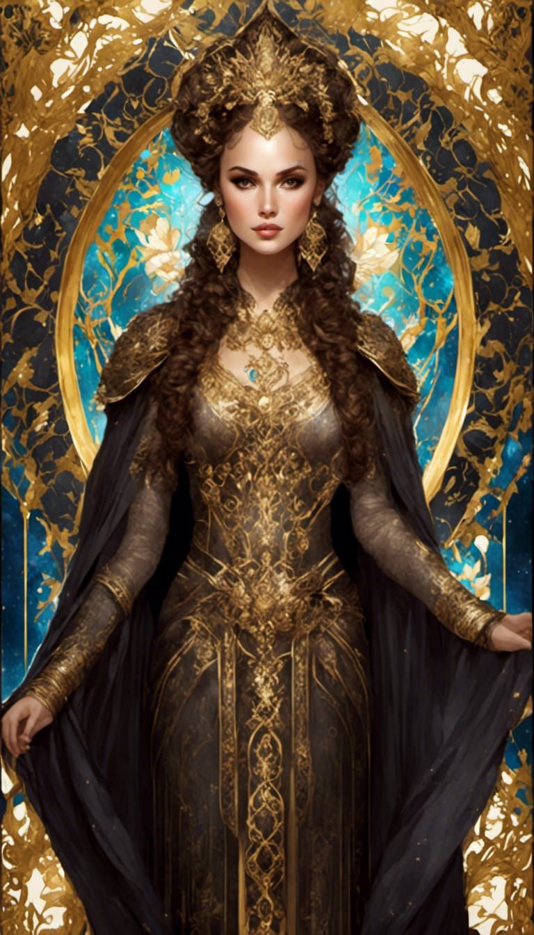 Queen Amidala Tarot Card in Alphonse Mucha Style