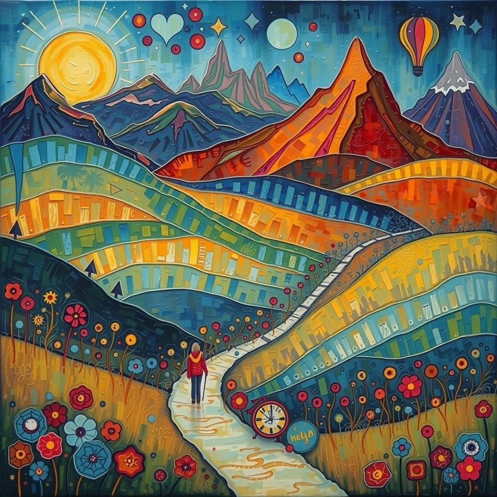 Textured Naive Encaustic Painting of Swiss Alps