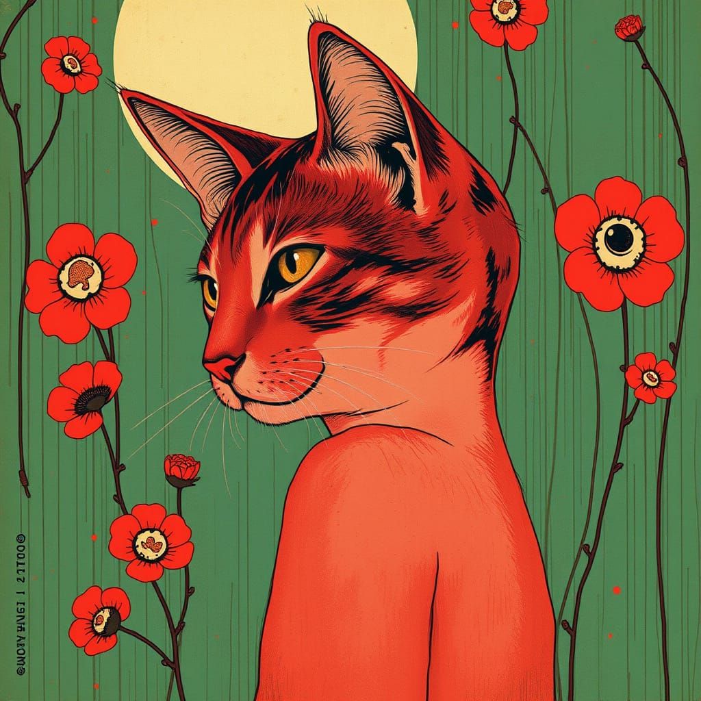 Glamorous Selkiepunk Cat in Verdigris Colors