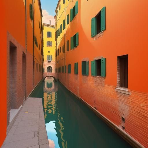 Bologna Canal Backstreet in Hockney Style