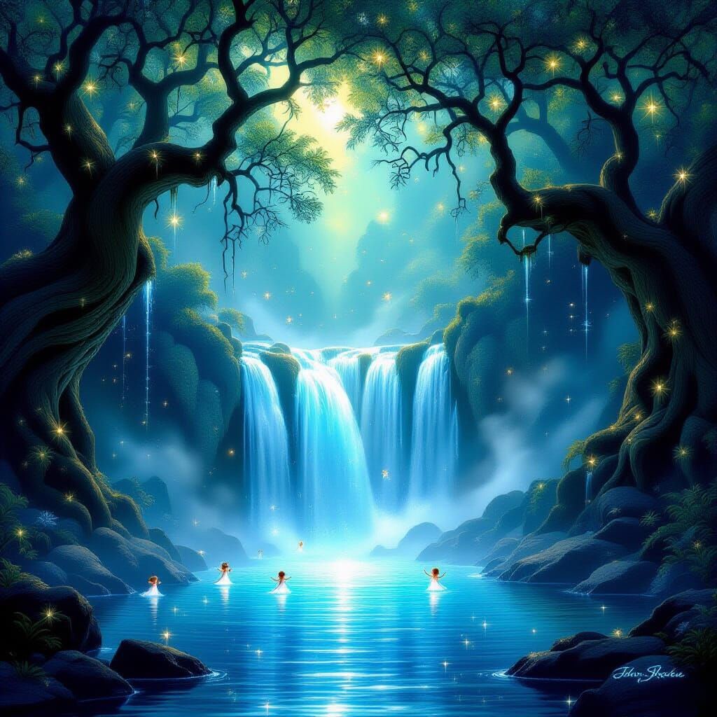 Ethereal Waterfall of Starlight in Fantasy Landscape