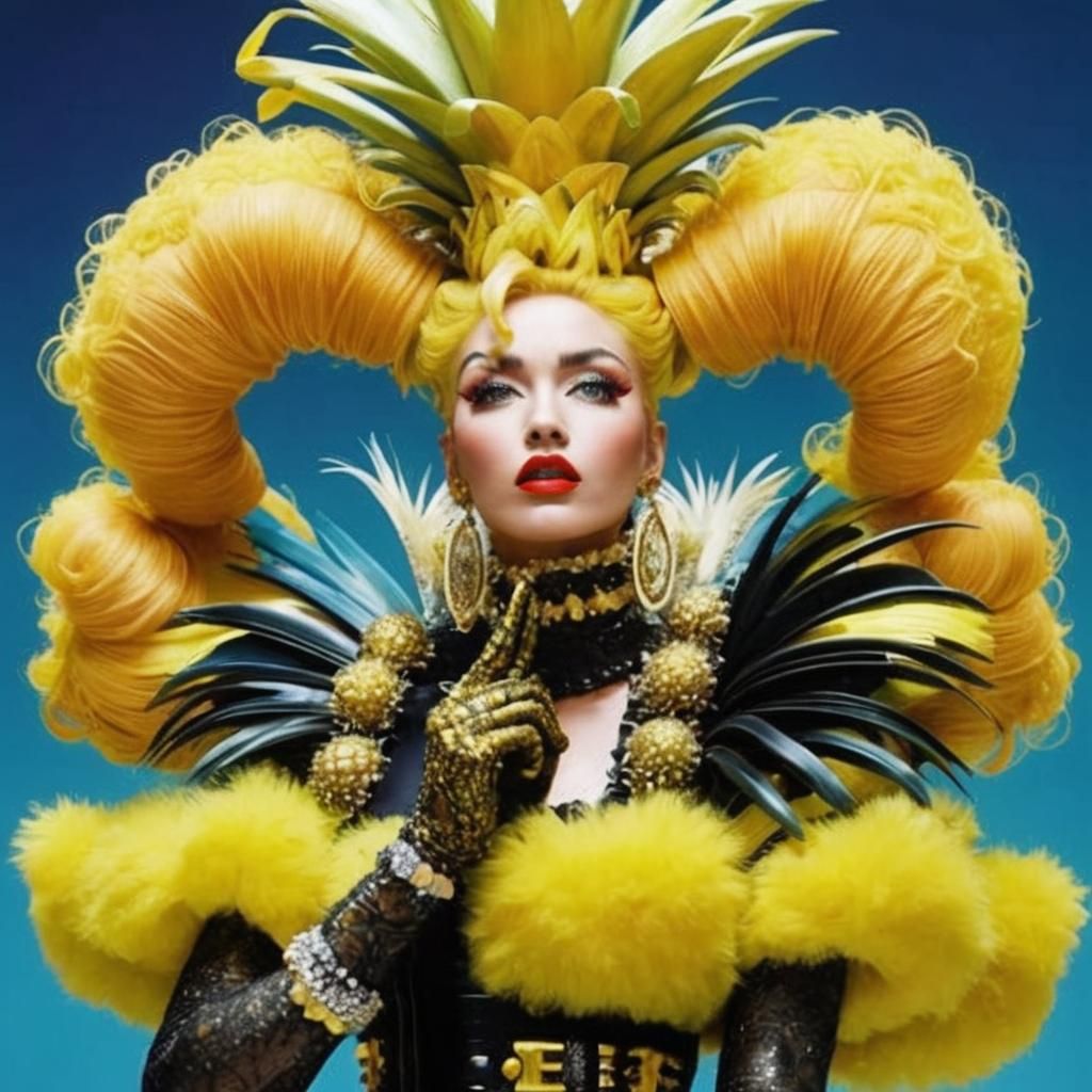 Extravagant Retro-Futuristic Fashion Model Singing