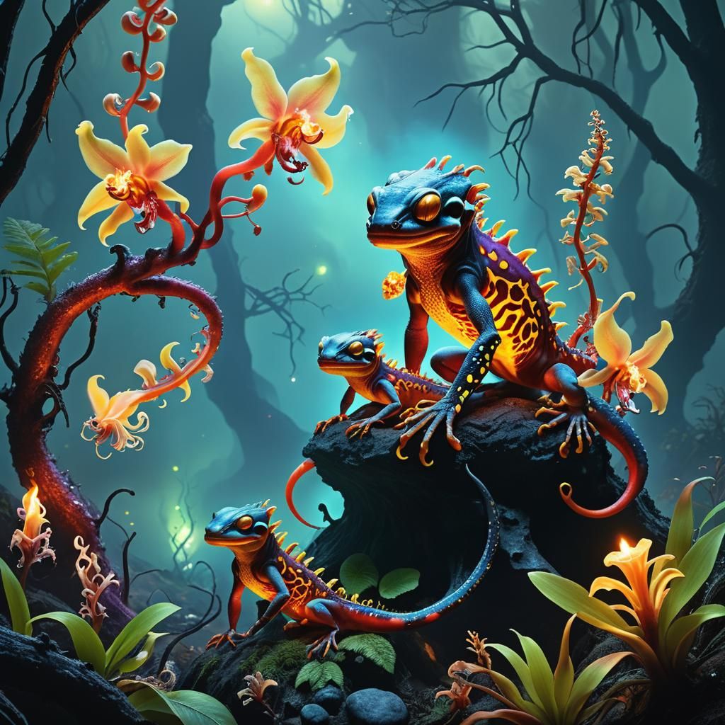 Glowing Alien Creatures on a Bioluminescent Exoplanet