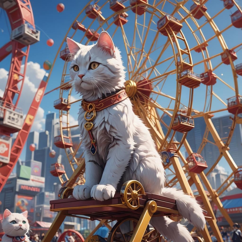 Anime Ferris Wheel Cat in 3D Concept Art