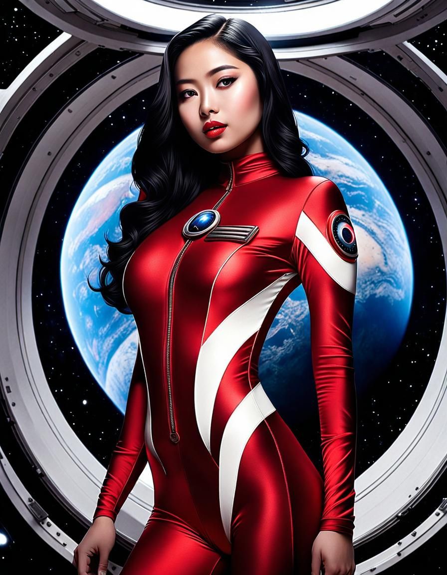 Indonesian Spacewoman in Retrofuturistic Style