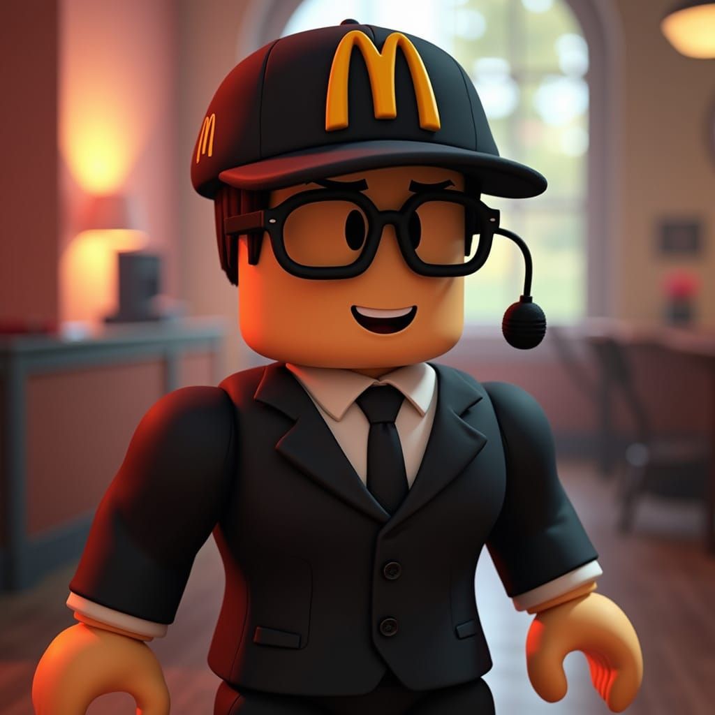 Roblox Avatar with McDonald's Hat and Mic