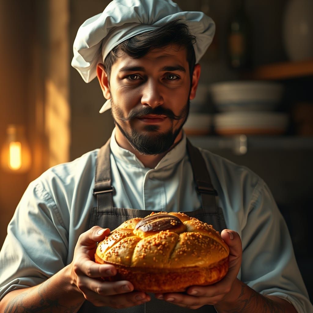 Portuguese Baker with Bolo de Arroz in Golden Hour Glow