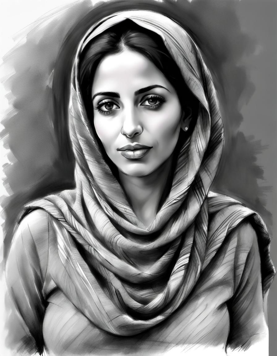 Elegant Pencil Sketch of a Palestinian Woman