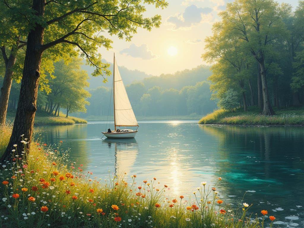 Summer Lake Scene Inspired by Impressionism