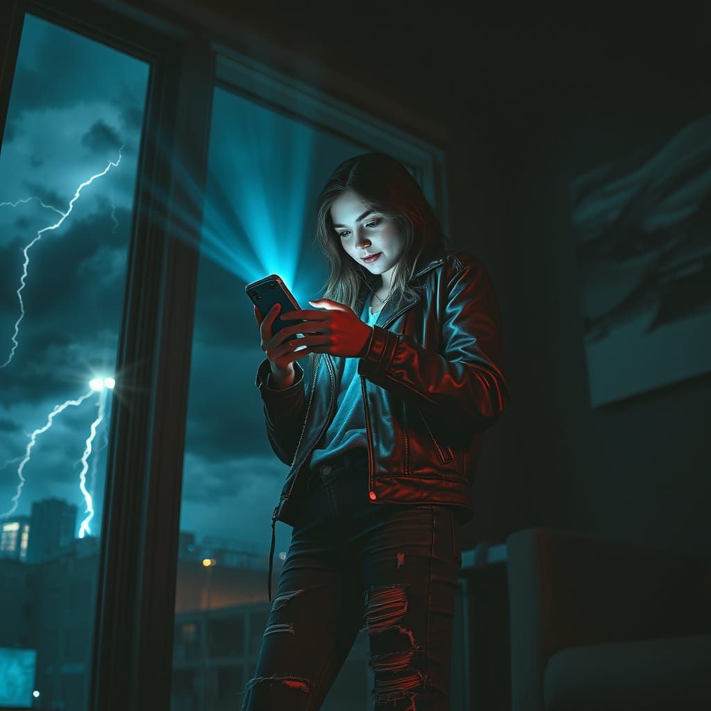 Sam's Flashlight: A Stormy Night Interior in a Sci-Fi Style