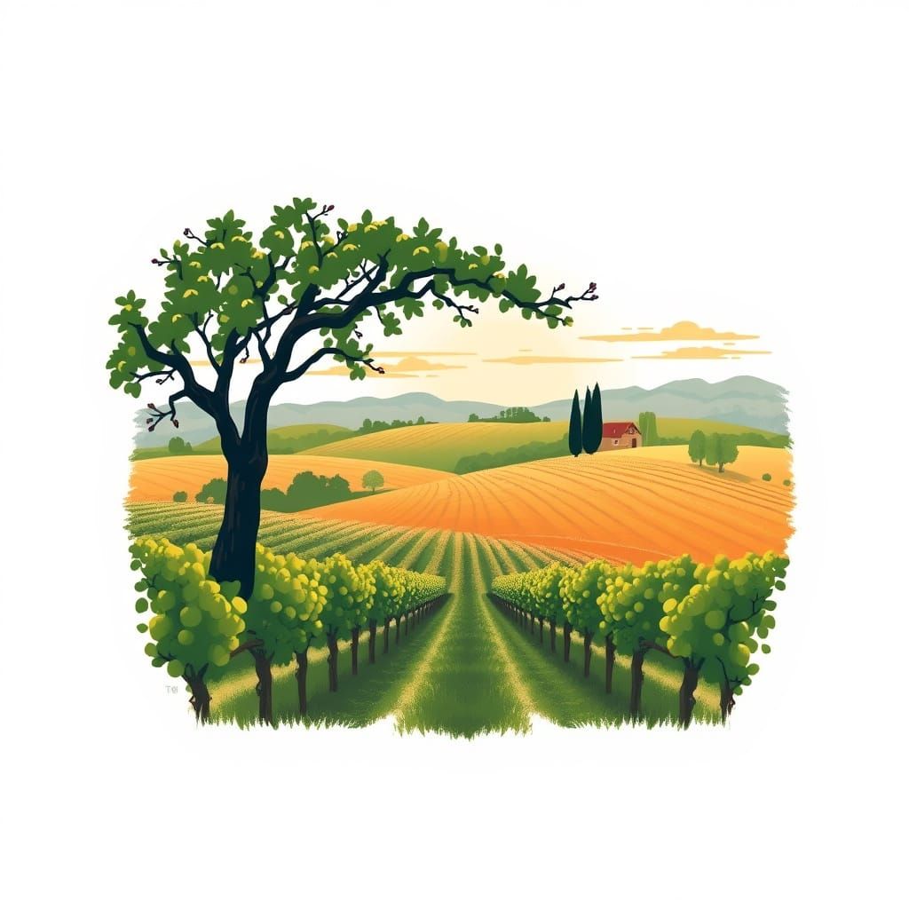 Golden Hour Vineyard Landscape