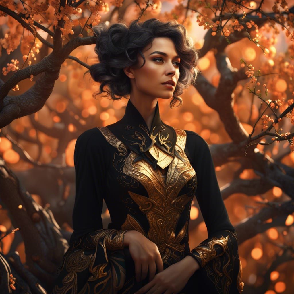 Woman in Peach Tree: Fantasy Concept Art