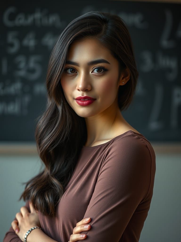 Elegant Teacher in Long Dress Captured in Cinematic Style