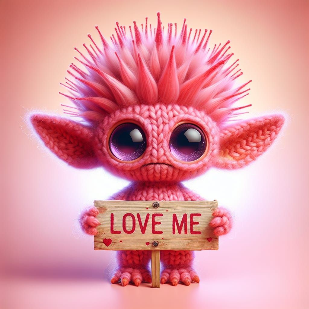 Endearing Pink Alien Knitted Plush As Digital Art