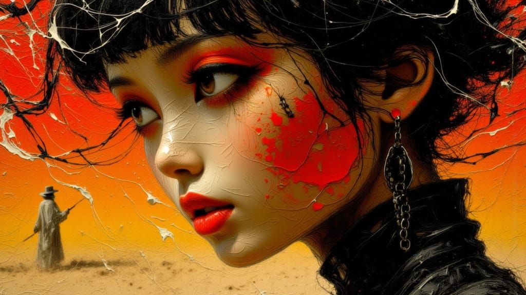 Tragic Monster and Master Scene in Vibrant Sepia Tones