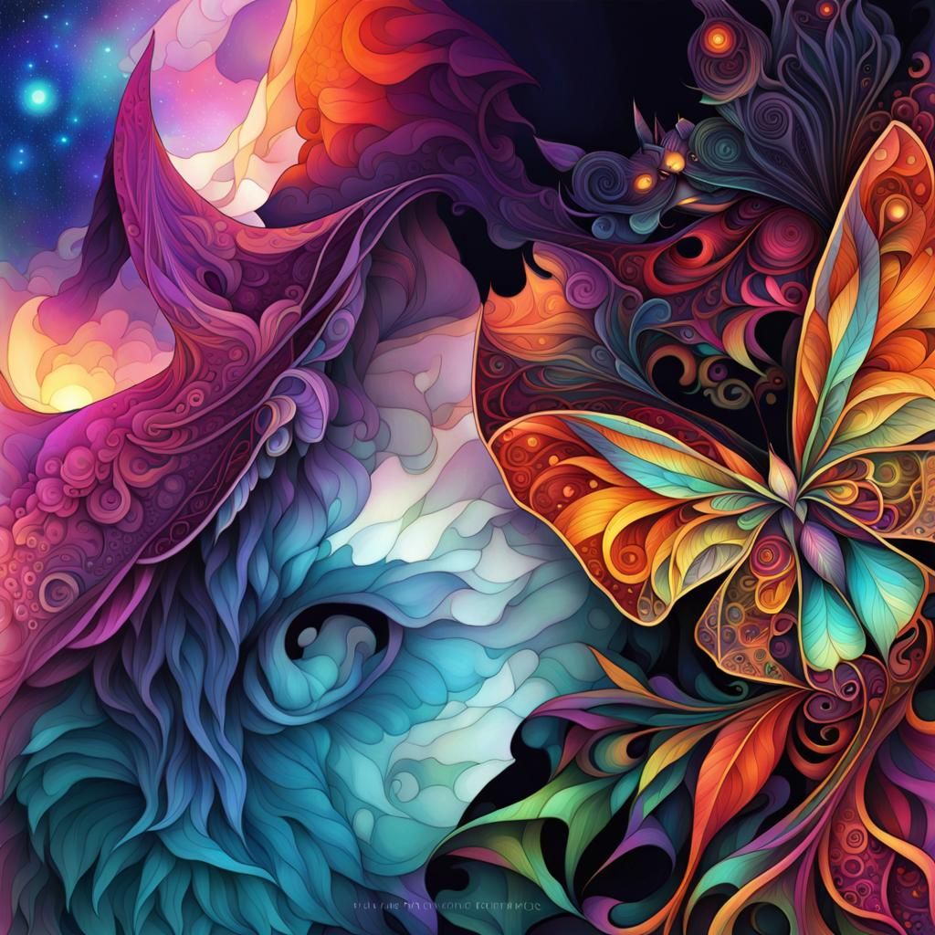 Dark Gray Cat in Witch Hat, Art Nouveau