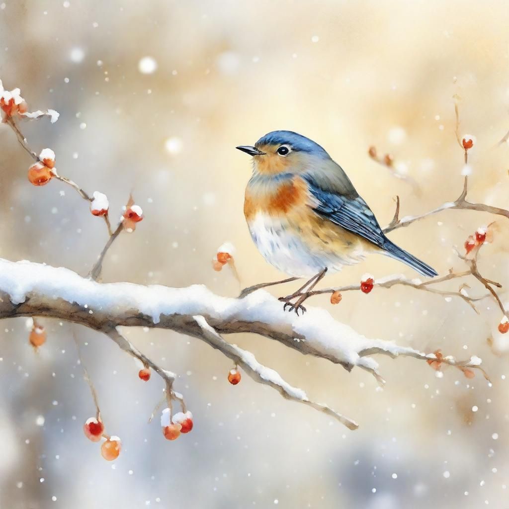 A Frosty Winter Tree, a Bird's Whimsical Perch